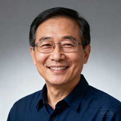 一位戴着眼镜的亚洲中年男性用户头像，面带微笑，穿着深蓝色衬衫，背景为柔和的灰色渐变